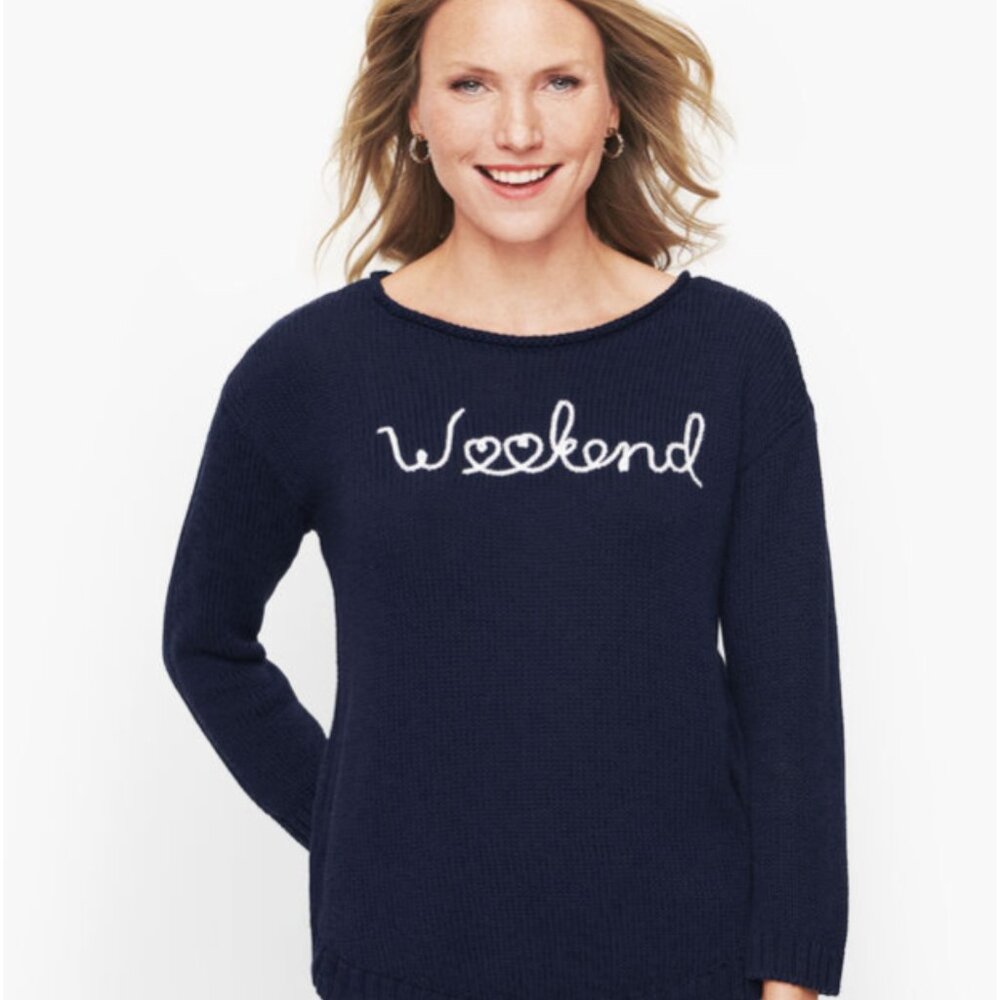 Talbots Rollneck "Weekend" Embroidered Sweater Nautical Coastal Beach Sz 2X